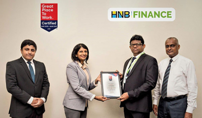 HNB FINANCE certified a &#039;Great Place to Work&#039; for fourth successive year